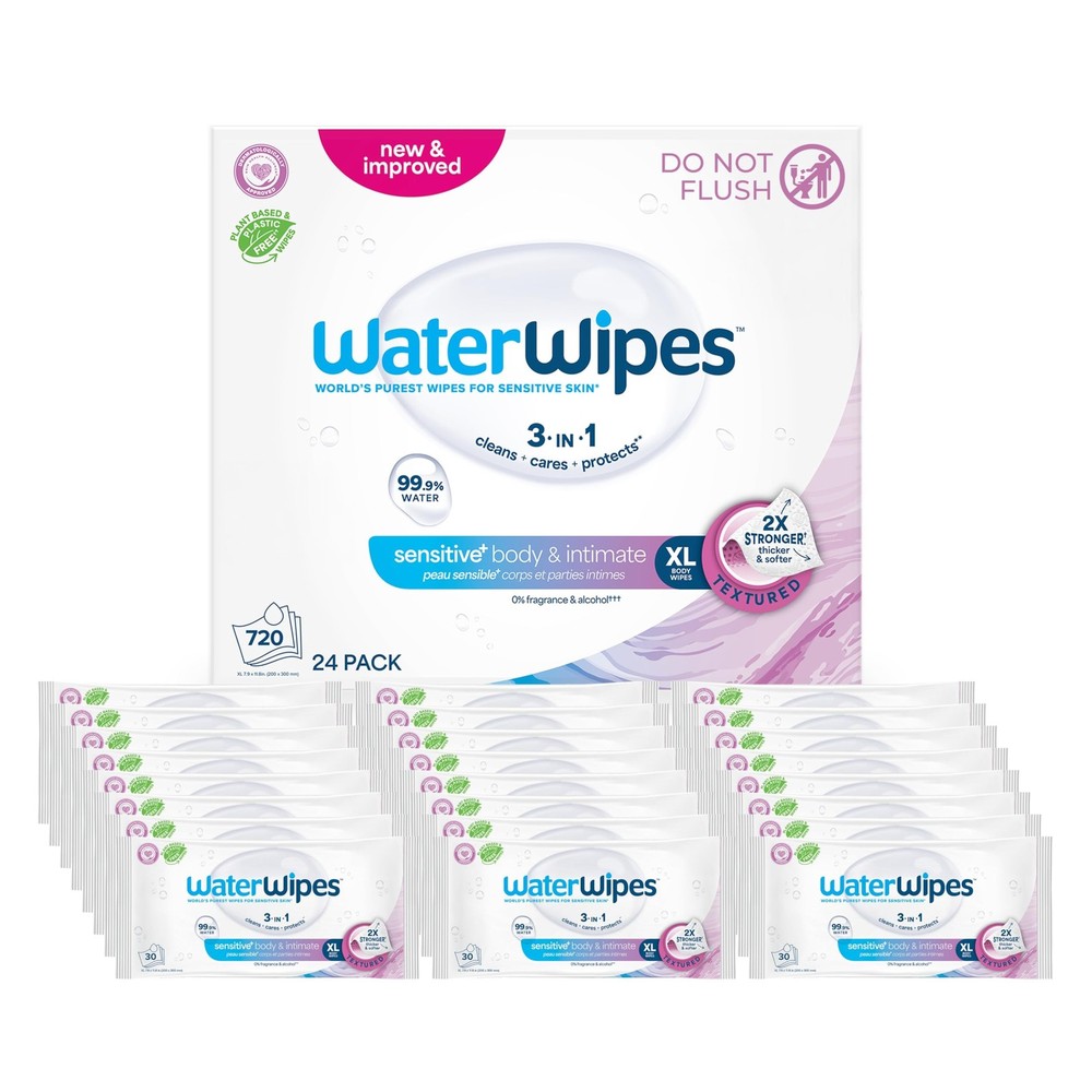 WaterWipes Sensitive Whole Body Cleansing Wipes, 30 Count (Pack of 24), white