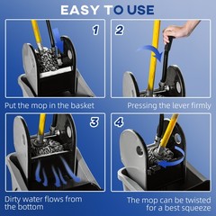 9.5 Gallon/36L Mop Bucket Wringer Cart w/ Down Press Wringer, Wheels, Mop Holder