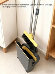 Broom and Dustpan Set with Long Handle – Upright & 3 Rows Gray&yellow