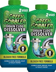 Green Gobbler Drain Clog Dissolver | Powerful Liquid Opener & 2 Pack
