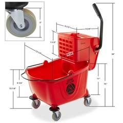 26 Quart Commercial Mop Bucket with Side Press Wringer, Red