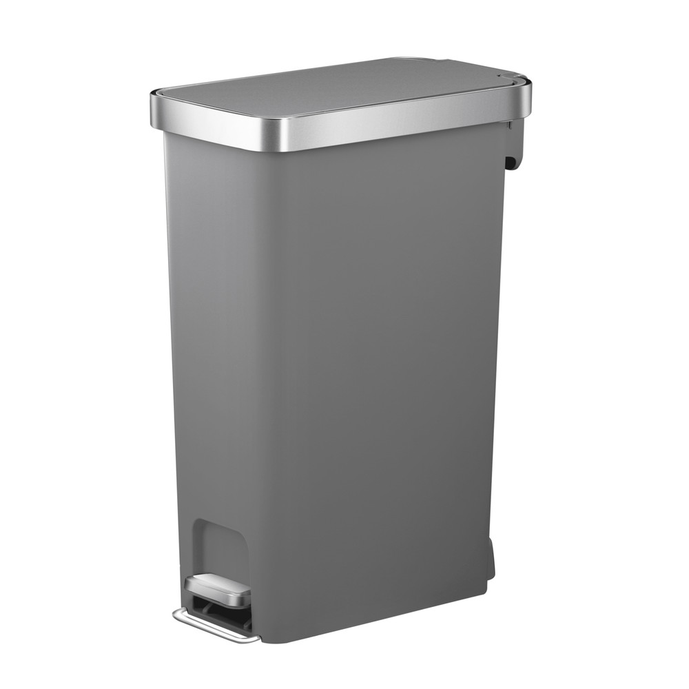 10.5 Gallon Kitchen Step Trash Can, Plastic Slim Kitchen Step Trash Can, Gray