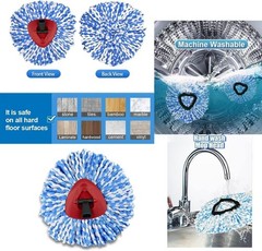 Spin Mop Replacement Heads Compatible with RinseClean 2 3 Pack Mops, Blue