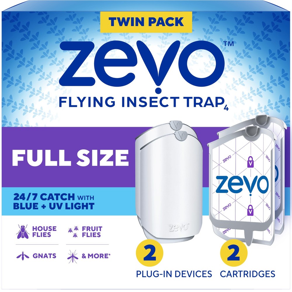 Zevo Flying Insect Traps – Plug-in Indoor Fly 2 Devices & 2 Cartridges, White