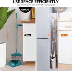 XXFLOWER Broom and Dustpan Set with Long Handle, Light Weight Medium, Beige