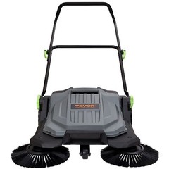 Walk-behind Hand Push Floor Sweeper 25.6″ Sweeping Width 5-Gal Waste Container