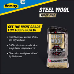 0000-Super Fine Steel Wool Pad Abrasive Rhodes American Homax PACK OF 12 PADS