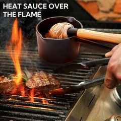 7 Pack Cast Iron Sauce Pot and BBQ Mop Brush Set, 13.5 OZ Small Basting Pot &