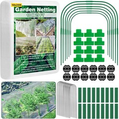 67 Pcs Garden Netting Kit, 10×25 Ft Ultra Mosquito Bird Netting with 6 Hoops &