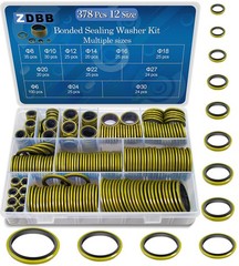 ZDBB 12 Sizes 378 Pcs Bonded Sealing Washer Kit,Automotive Self-Centred Black