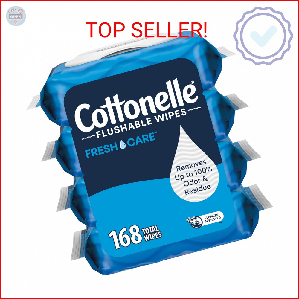 Cottonelle Fresh Care Flushable Wet Wipes, Adult Wet Wipes, 4 Flip-Top Packs, 42