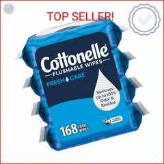 Cottonelle Fresh Care Flushable Wet Wipes, Adult Wet Wipes, 4 Flip-Top Packs, 42