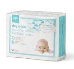 Medline Baby Soft Dry Cleansing Wipes 50 Count Fragrance Free Disposable Cloths