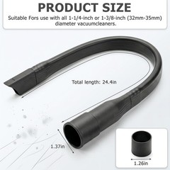25″ Flexible Vacuum Crevice Tool Attachment, Long Flat Slot MIDLE, Black