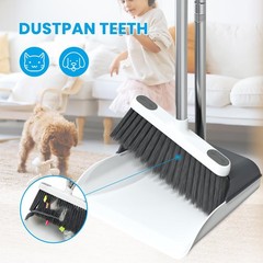 Stand Up Dustpan and Broom Set 50” Long Handle Medium Dustpan, White