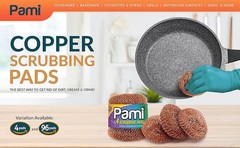 PI Heavy Duty Non Scratch Copper Scrubbers for Pots and Pans, Copper
