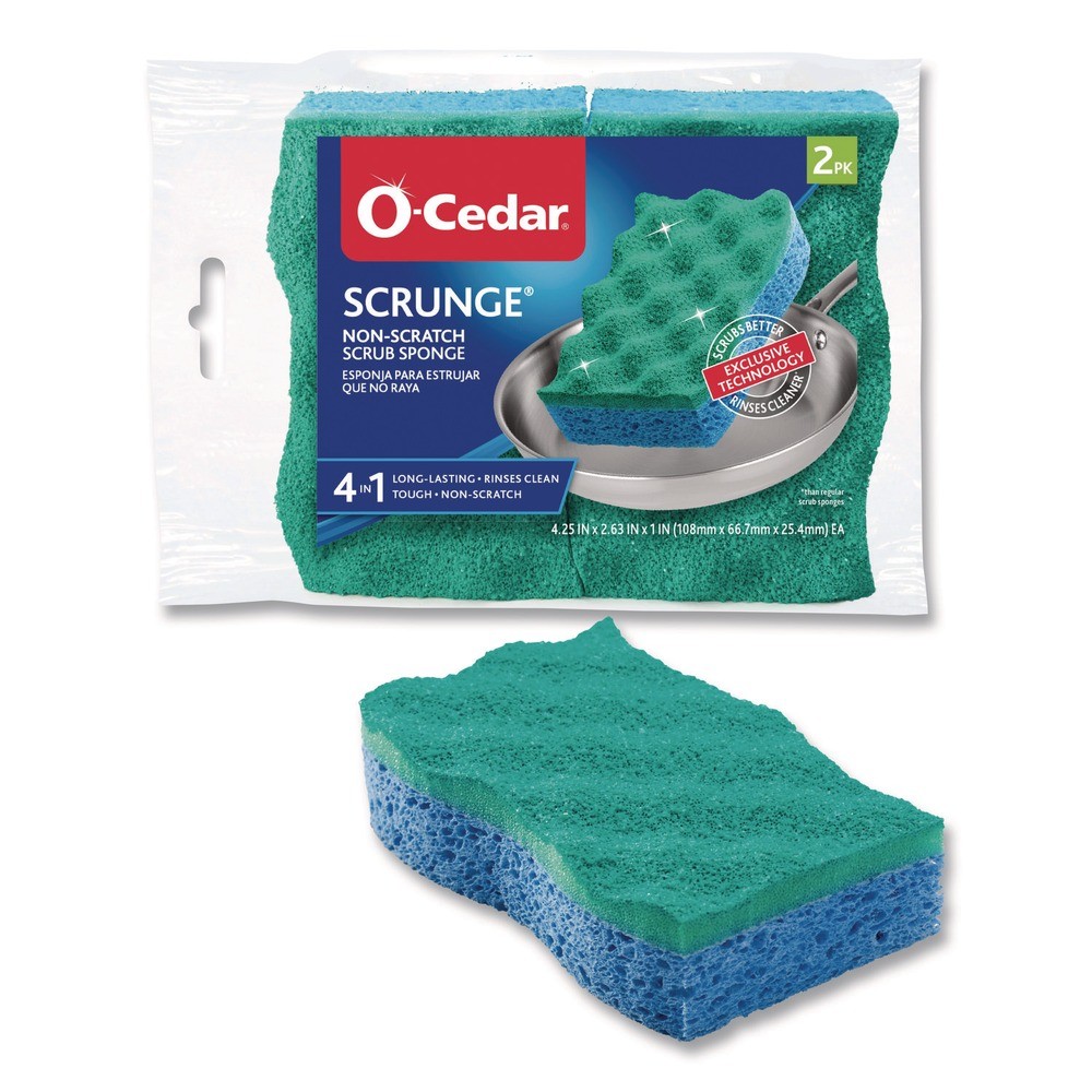 O-Cedar 169431PK Scrunge Non-Scratch Scrub Sponge – Green/Blue (2/Pack) New