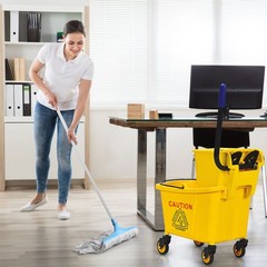 26 Quart Commercial Mop Bucket Side Press Wringer on Wheels House Cleaning