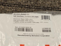 (QTY 300) Berkshire ECW60.0909.20 Cleanroom Non-Woven Wipes 100% Cotton 9″ X 9″
