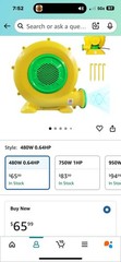 Zhongshan Yellow Inflatable Electric 480w-.64hp Air Blower 120AC-60Hz 4A