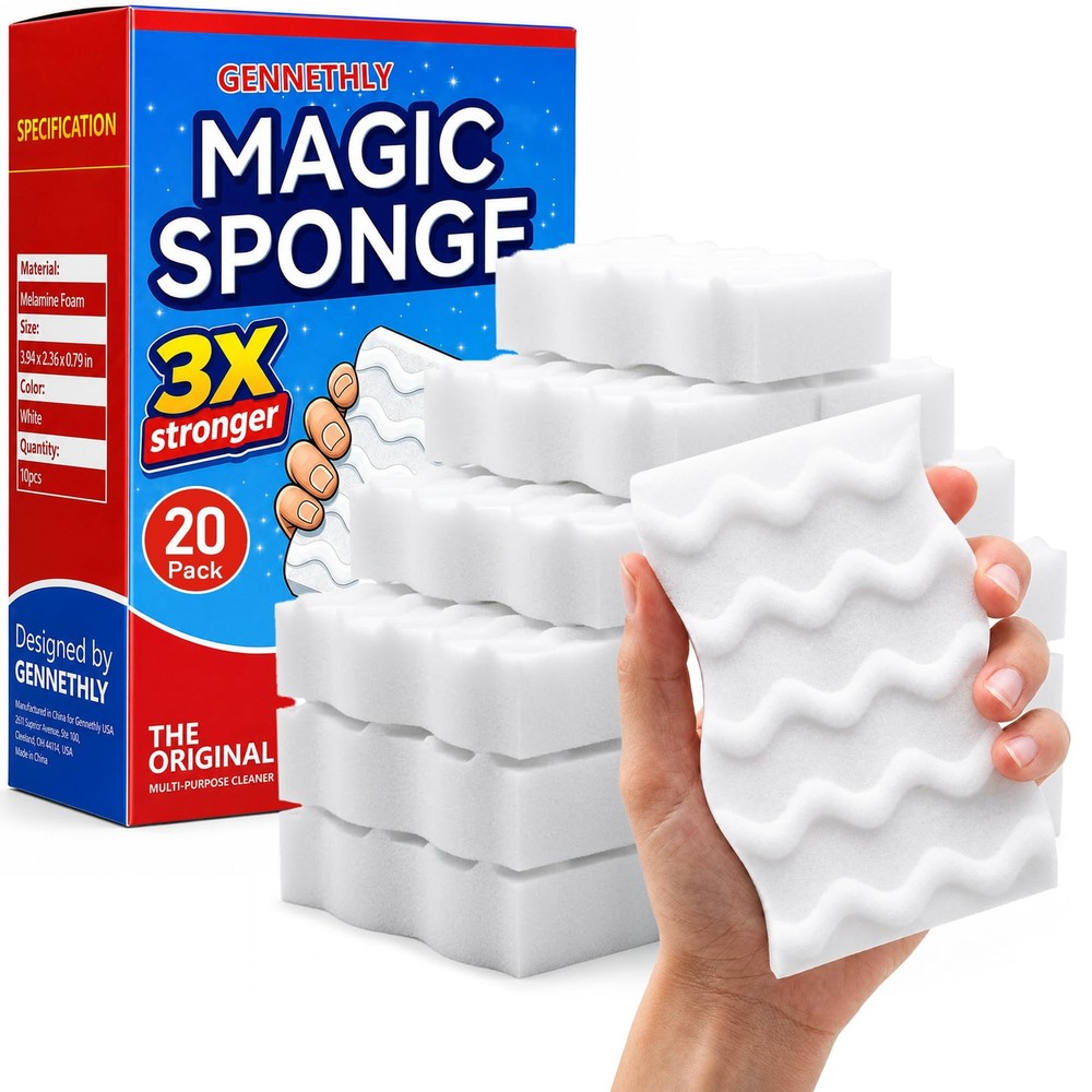 3X Density Magic Sponge Eraser, 20 Pack Melamine 20 PCS, Ivory