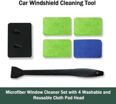 Microfiber Window Cleaner Tool with 4 Washable Pads and Extended Handle for Car