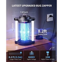 Minimoon Dual LED Outdoor Bug Zapper 15W 4200V Corded Electric Portable