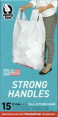 15 Hippo Sak TALL KITCHEN BAGS Liners 13 gallon White w/ super Strong Handle USA