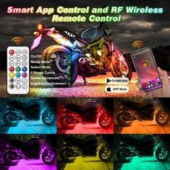 Zonecona 16Pcs Chasing Effect Motorcycle Rgb Led Lights Kit App/Rf Remote Brake