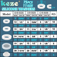 KEZE 24 Sizes Plumbing Washers Assorted Kit 165 PCS Garden white/black/red