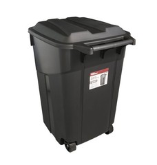 Tough 45 Gallon Wheeled Heavy Duty Plastic Garbage Can, Attached Lid, Black