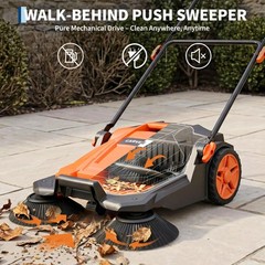 Walk-Behind Hand Push Floor Sweeper Manual Floor Sweeper 25.6” Sweeping Width