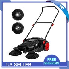 Walk-Behind Hand Push Floor Sweeper, 25.6 Inch Wide Manual Non-Electric Sweeper