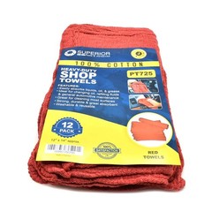 PT725 12 Inch x 14 Inch Red Shop Towel – 100% Cotton – 12/Pack