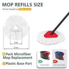 4 Pack Spin Mop Refill Replacement Head whitemop-4+1, 4pc+base 1pc