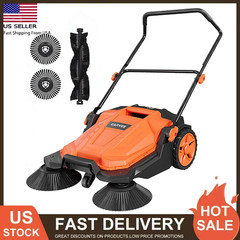 Walk Behind Hand Push Floor Sweeper 25.6” Sweeping Width 5 Gal Waste Container