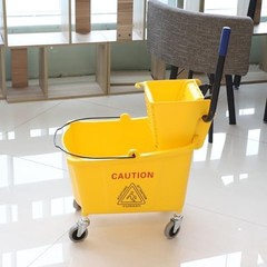 Commercial Mop Bucket 35 Quart with Side Press Wringer on Wheels Mop Included