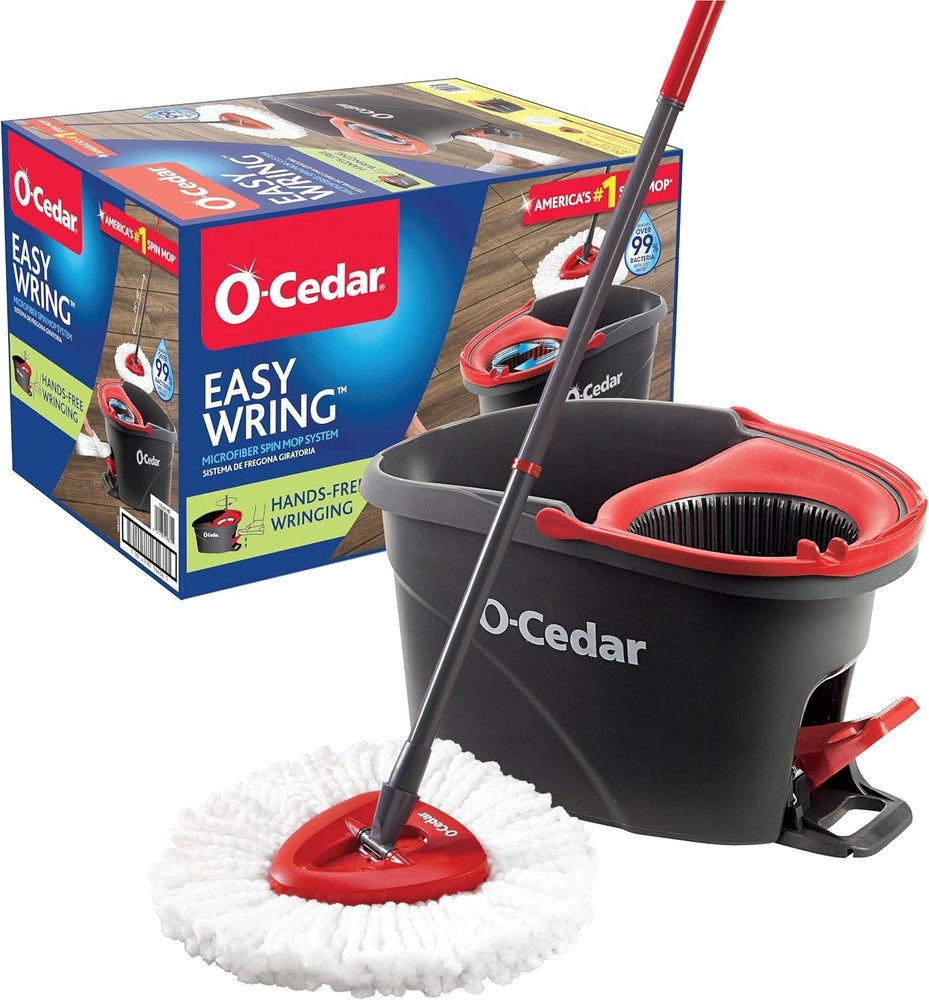 O-Cedar EasyWring Microfiber Spin Mop & Bucket System Floor Cleaner Red Gray