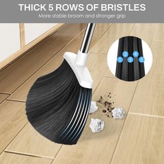 EZKEY Broom and Dustpan Set for Home, 51-in Long Medium, Black White
