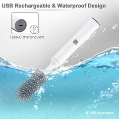 biqin Rechargeable Electric Bottle Brush Cleaner Set, 360° X-Large, White