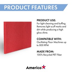 Americo Red Buffer Floor Pad, for Light Cleaning and Buffing, 14″x28″, 5