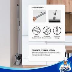 MR.SIGA Broom and Dustpan Set with Adjustable Long Handle, One Size, Gray