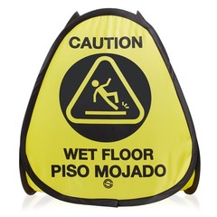 3 Pk 16″ Pop-up Caution Wet Floor Signs, Yellow 4-Sided English/Spanish Warnings