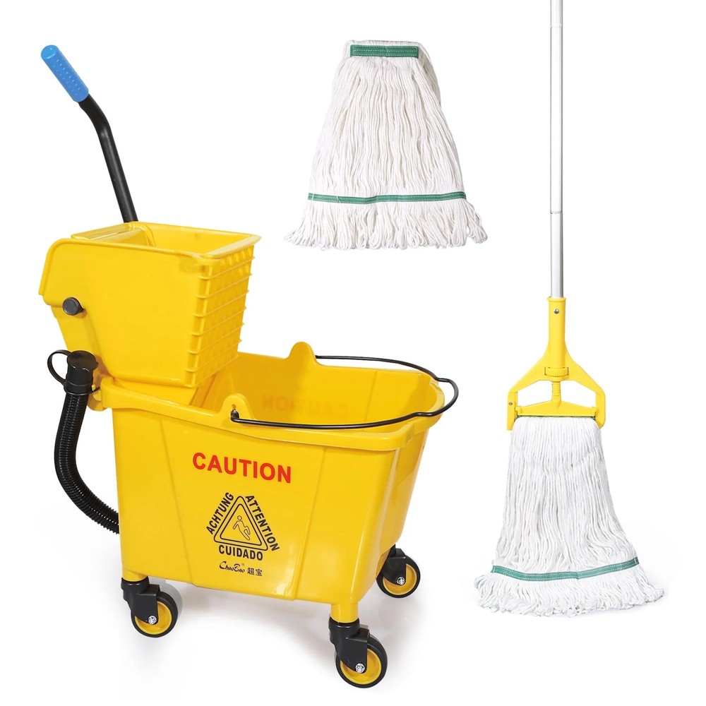 35-Qt Commercial Mop Bucket with Wringer – 3-Piece Set