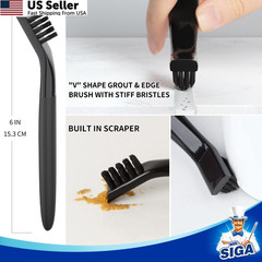 MR.SIGA Grout Cleaner Brush Set, Detail Cleaning 6.2 x 0.7 x 0.8 inch, Black