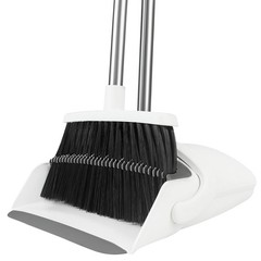 BSKLIN Broom and Dustpan Set for Home, 52″ Long Handle Standing Small, White