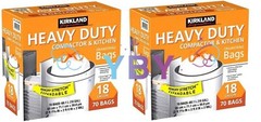 2 Packs Kirkland Heavy Duty Compactor & Kitchen Trash Bags 18 Gallon 70 CT Each