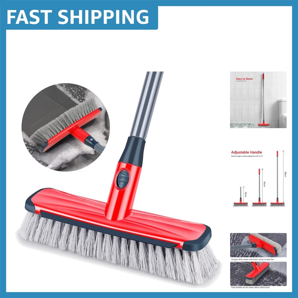 Ergonomic Floor Scrubber with Long Handle – 2 in 1 Stiff Bristle Cleaning Brush