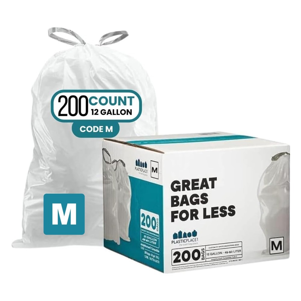 Plasticplace Custom Fit Trash Bags Compatible 200 Count (Pack of 1), White