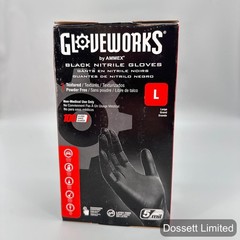 2- Gloveworks by AMMEX Black Nitrile Gloves Large 5 mil Powder & Latex Free 100